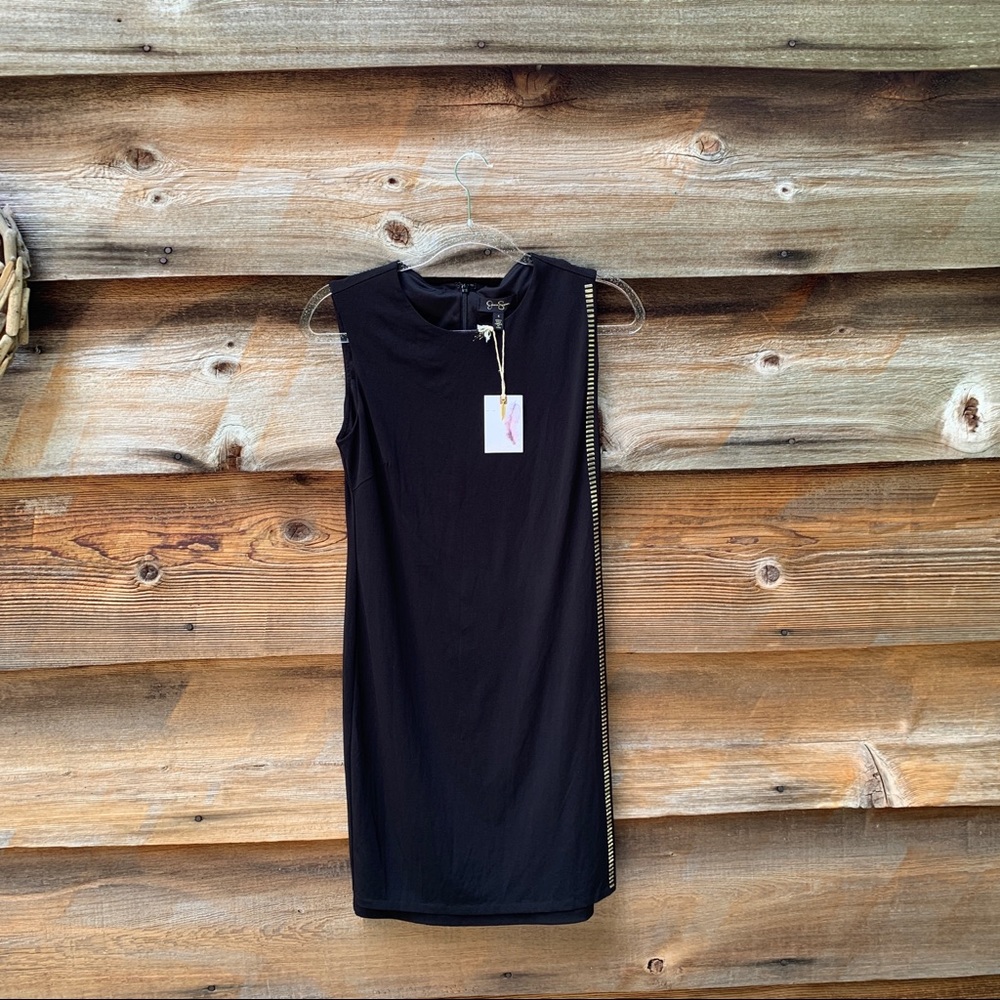 NWT Jessica Simpson Black Dress Gold Studded Jersey Dress Size 4